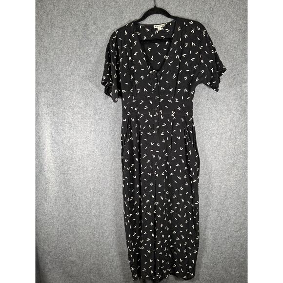 Whistles Jumpsuit Women 4 Black Wide Leg Cropped Relax Button Front Minimalist - Picture 1 of 9